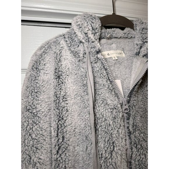 Lou & Grey for Loft Cozy Soft Gray Full Zip Oversized Teddy Bear Jacket Size S - Picture 6 of 13